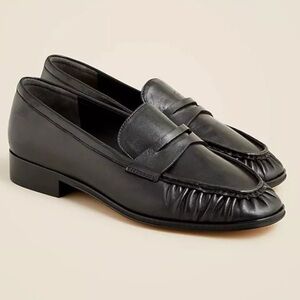 New J. Crew Maison Ruched Black Leather Penny Loafers Women's 8.5 Shoes NIB